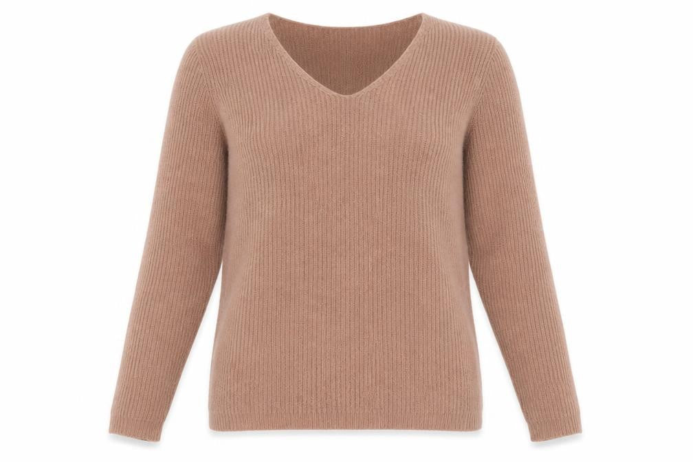 Front view of Sfera women’s pink v-neck polyester jumper, size L