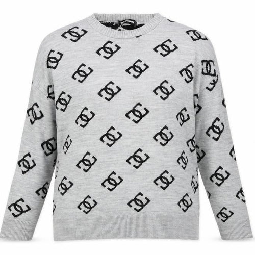 Missy Empire Womens Grey Round Neck Geometric Acrylic Pullover Jumper Size 8