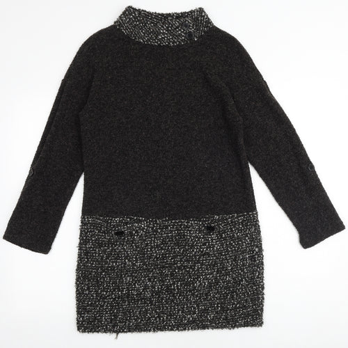 Klass Womens Brown Colourblock Acrylic Jumper Dress Size S High Neck Pullover - Button Pockets