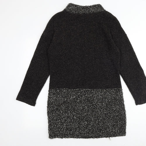 Klass Womens Brown Colourblock Acrylic Jumper Dress Size S High Neck Pullover - Button Pockets