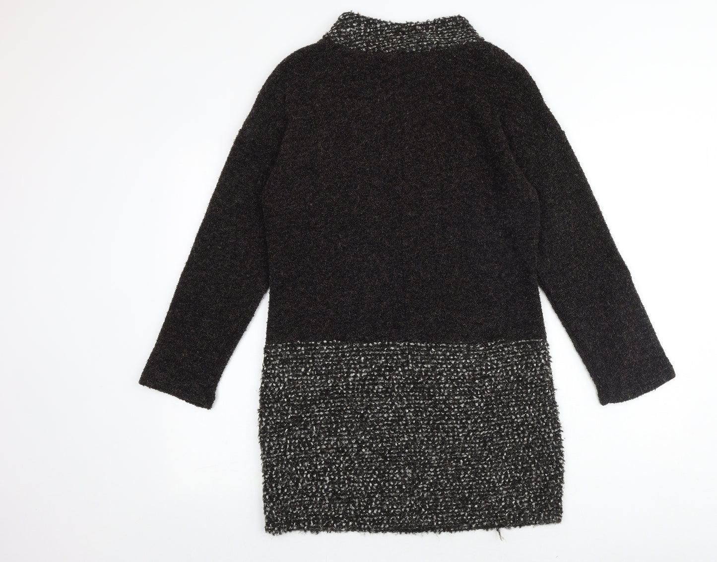 Klass Womens Brown Colourblock Acrylic Jumper Dress Size S High Neck Pullover - Button Pockets