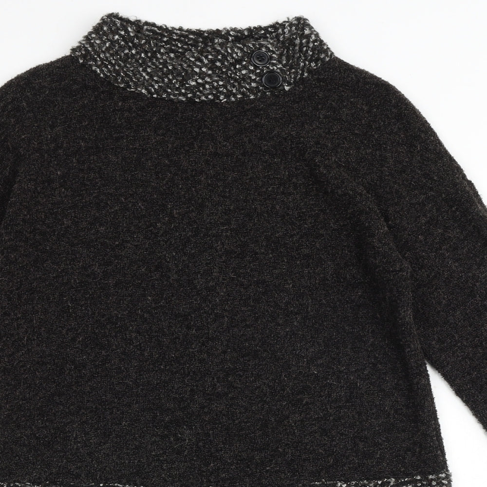 Klass Womens Brown Colourblock Acrylic Jumper Dress Size S High Neck Pullover - Button Pockets