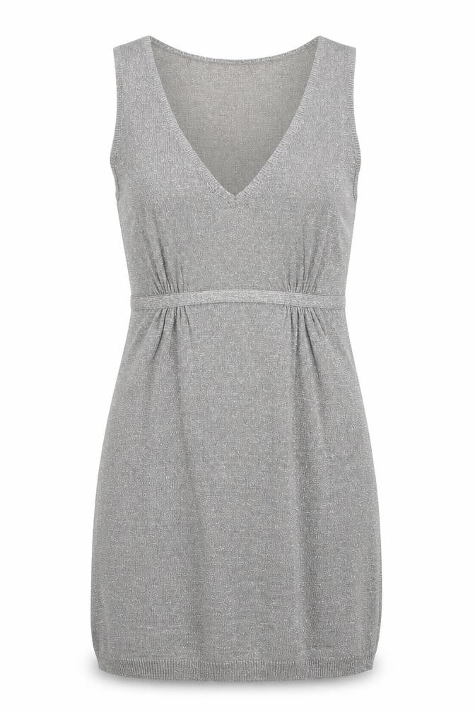 Front view of Mango women’s silver geometric polyester tank dress, size XS, v-neck pullover