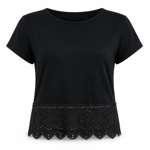 Boohoo Womens Black Viscose Basic T-Shirt Size 8 Round Neck - Crochet Hem
