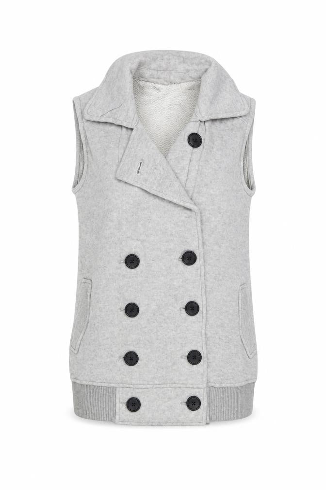 Front view of Gap women’s grey gilet jacket, size XS, button