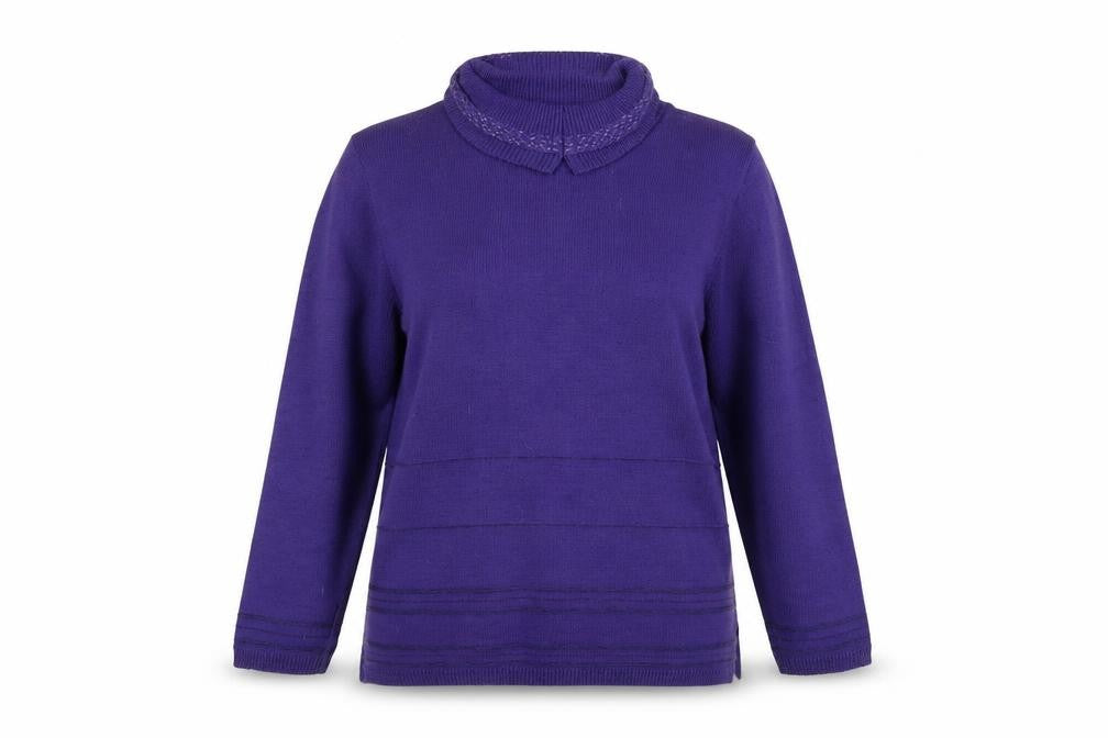 Front view of Envy women’s purple collared acrylic jumper, size M