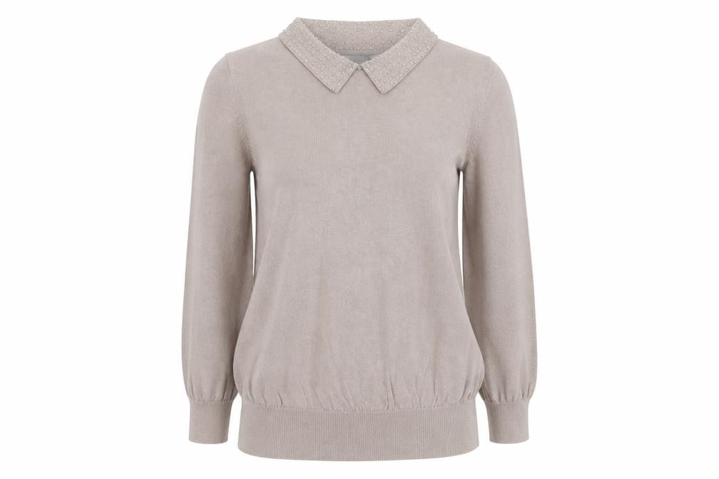 Front view of H&M women’s beige collared viscose jumper, size S