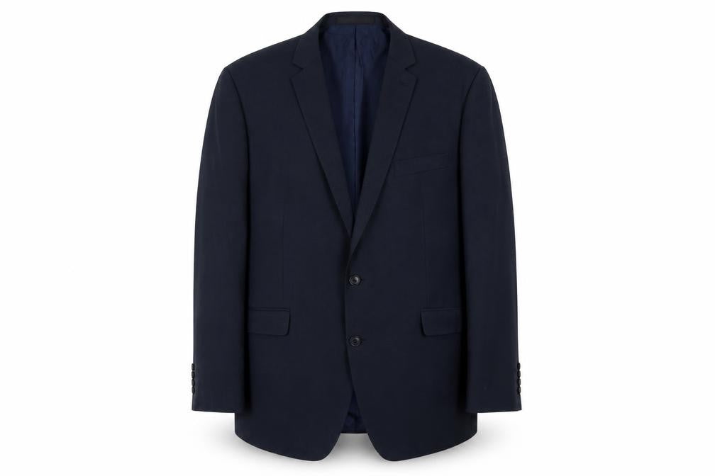 Front view of Burton men’s blue polyester jacket suit jacket, size L, regular
