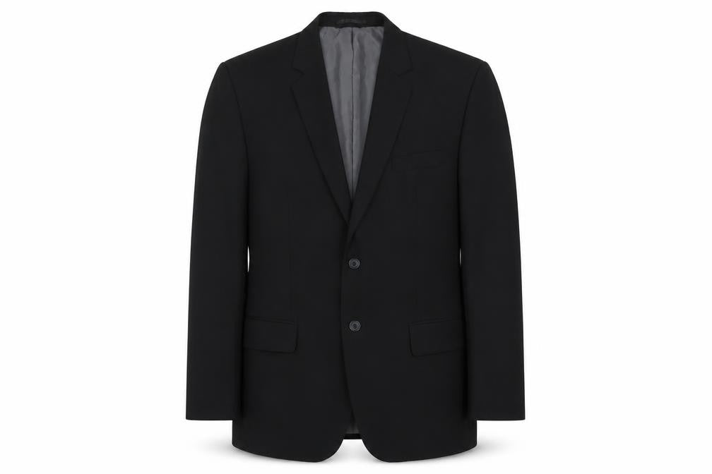 Front view of F&F men’s black polyester jacket suit jacket, size L, regular