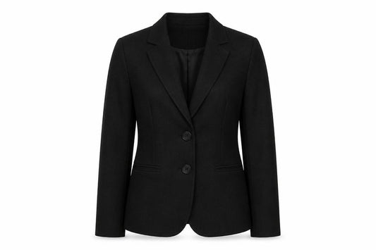 Front view of United Colors of Benetton women’s grey polyester jacket suit jacket, size UK 14