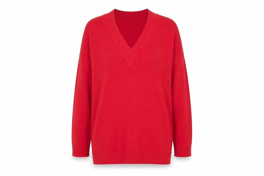 Front view of Principles women’s pink v-neck acrylic jumper, size UK 12