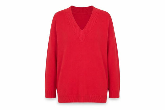 Front view of Principles women’s pink v-neck acrylic jumper, size UK 12