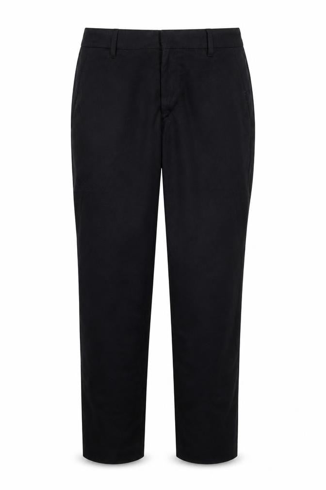 Front view of Zara women’s black polyester chino trousers, size S, 28-inch leg regular button