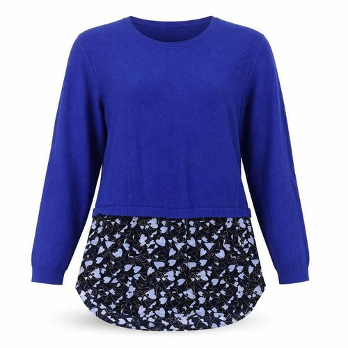 NEXT Womens Blue Round Neck Geometric Cotton Pullover Jumper Size 10 - Shirt Insert
