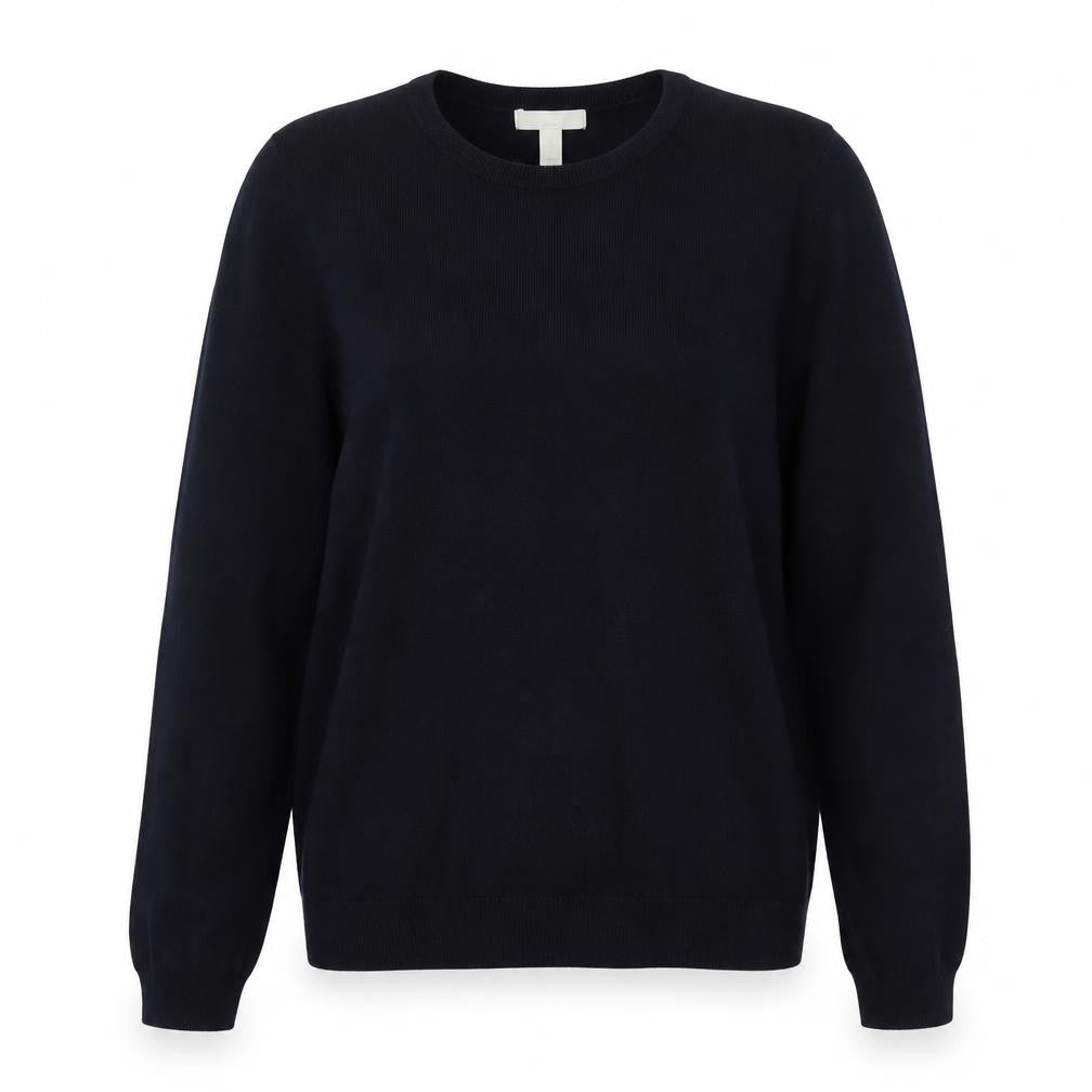 Front view of H&M women’s blue round neck viscose jumper, size M