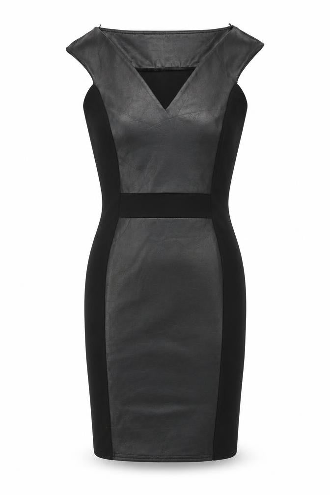 Front view of Style Plus women’s black polyester shift, size UK 8, v-neck pullover