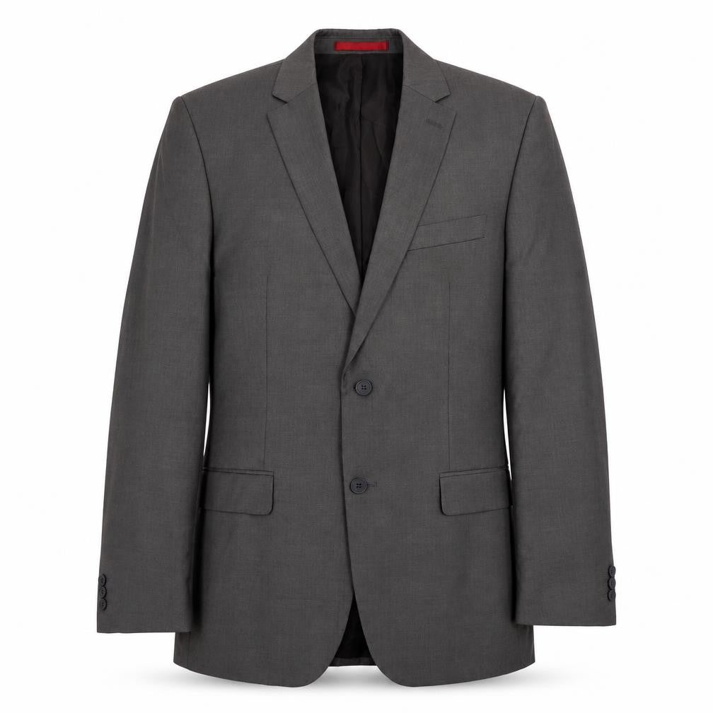 Front view of Burton men’s grey polyester jacket suit jacket, size M, regular