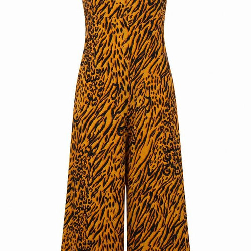 Miss Selfridge Womens Orange Animal Print Polyester Jumpsuit One-Piece Size 8 Zip