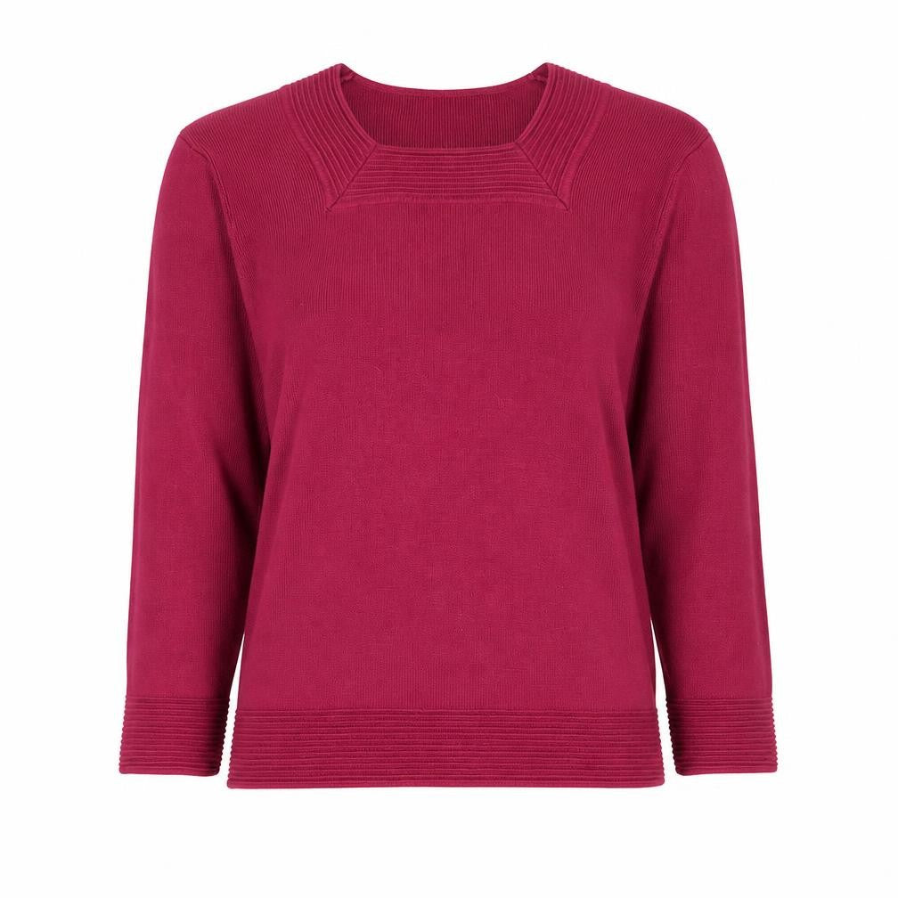 Front view of Autonomy women’s pink square neck viscose jumper, size UK 10