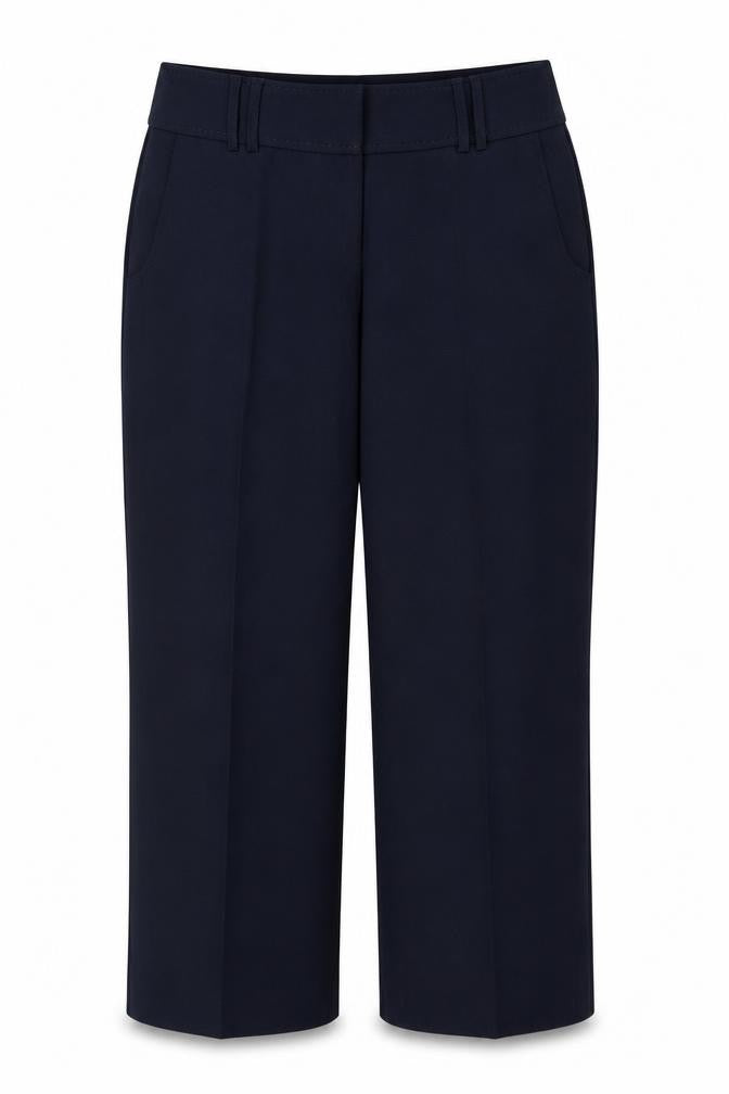 Front view of Atmosphere women’s blue polyester trousers, size UK 12, regular zip