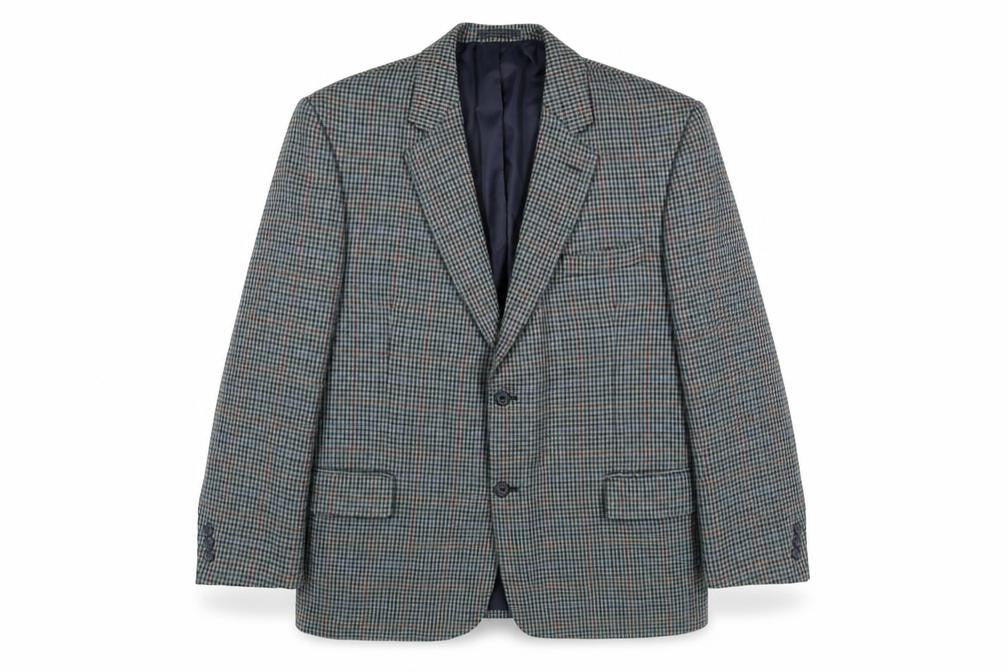 Front view of Berkertex men’s green check polyester jacket suit jacket, size 44, regular