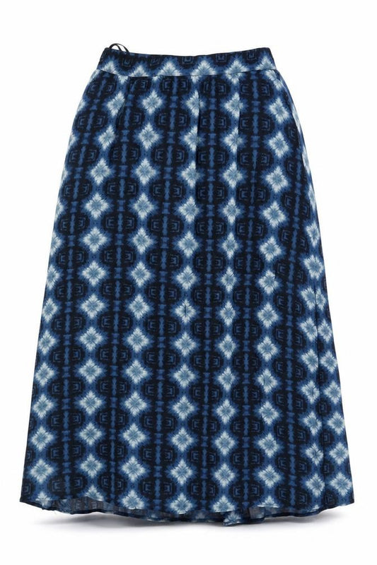 Front view of Next women’s blue geometric polyester a-line skirt, size S, zip