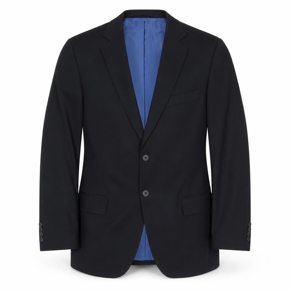 Front view of Marks & Spencer men’s blue polyester jacket suit jacket, size 42, regular