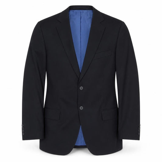 Front view of Marks & Spencer men’s blue polyester jacket suit jacket, size 42, regular