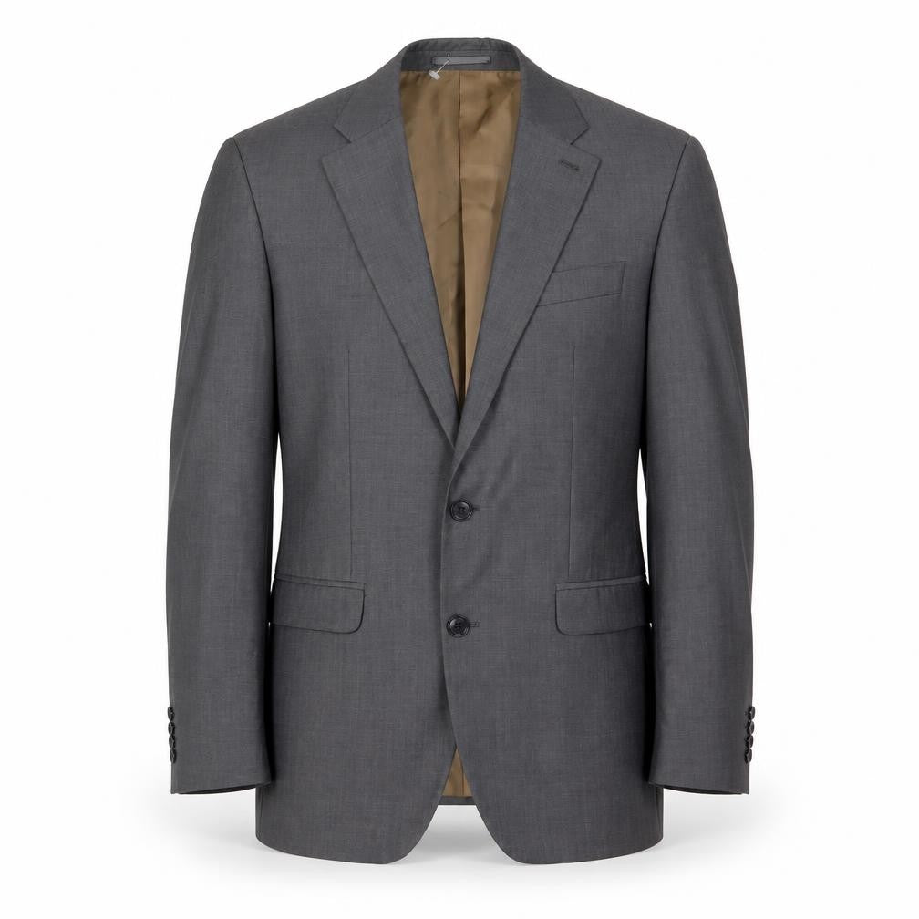 Front view of Woolmark men’s grey polyester jacket suit jacket, size 40, regular