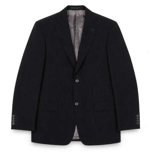 Front view of Quattro men’s black striped polyester jacket suit jacket, size 42, regular