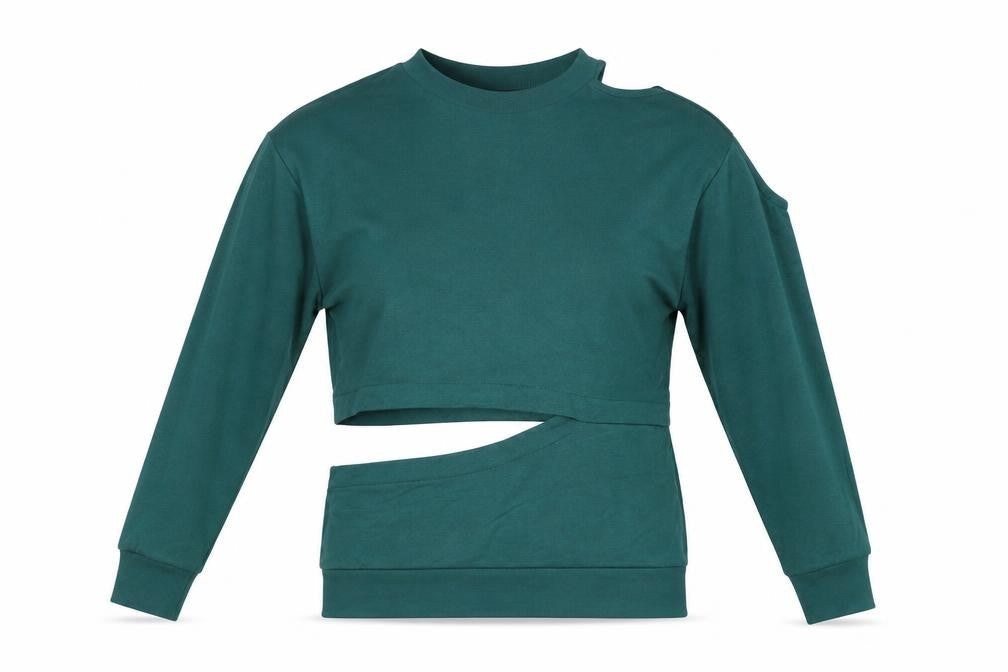 Front view of Topshop women’s green polyester pullover sweatshirt, size UK 10, pullover - cut out