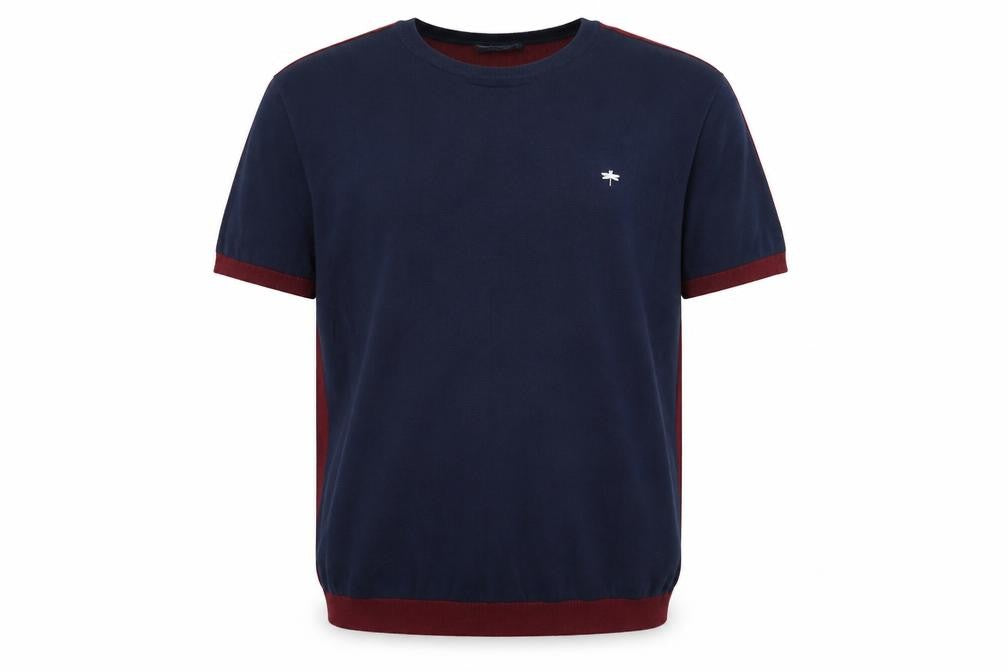 Easy Mens Blue Round Neck Cotton Pullover Jumper Size 2XL Short Sleeve