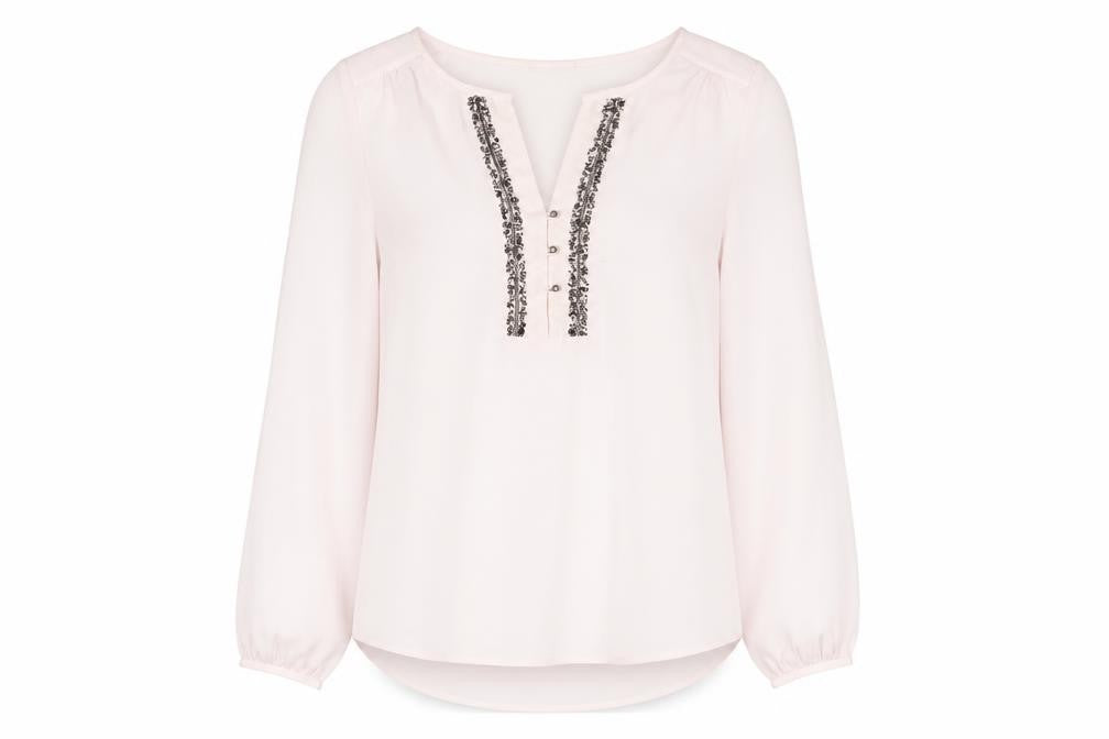Front view of Vera Moda women’s pink polyester basic blouse, size S, v-neck
