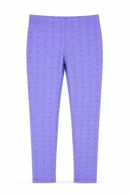 PlayStation Girls Purple Geometric Cotton Jogger Trousers Size 6-7 Years Regular Pullover - Leggings