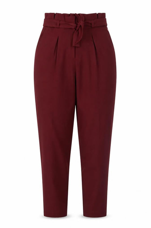 Front view of New Look women’s red polyester trousers, size UK 8, regular zip