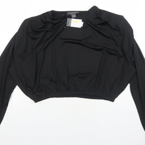 Primark Womens Black Polyester Cropped T-Shirt Size L Crew Neck