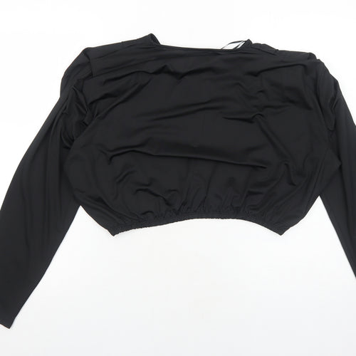 Primark Womens Black Polyester Cropped T-Shirt Size L Crew Neck