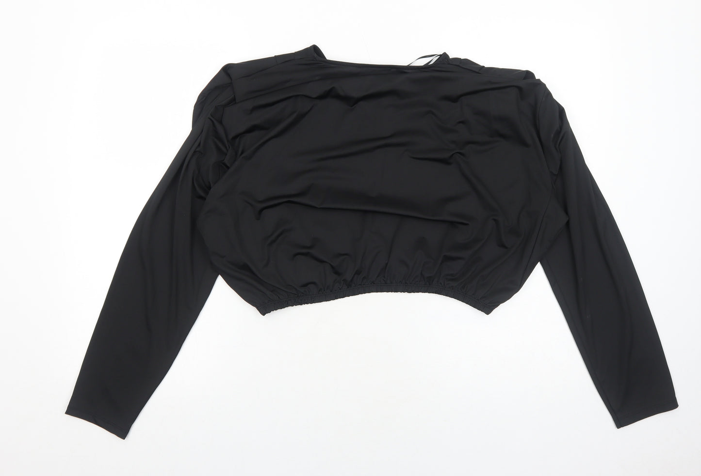 Primark Womens Black Polyester Cropped T-Shirt Size L Crew Neck
