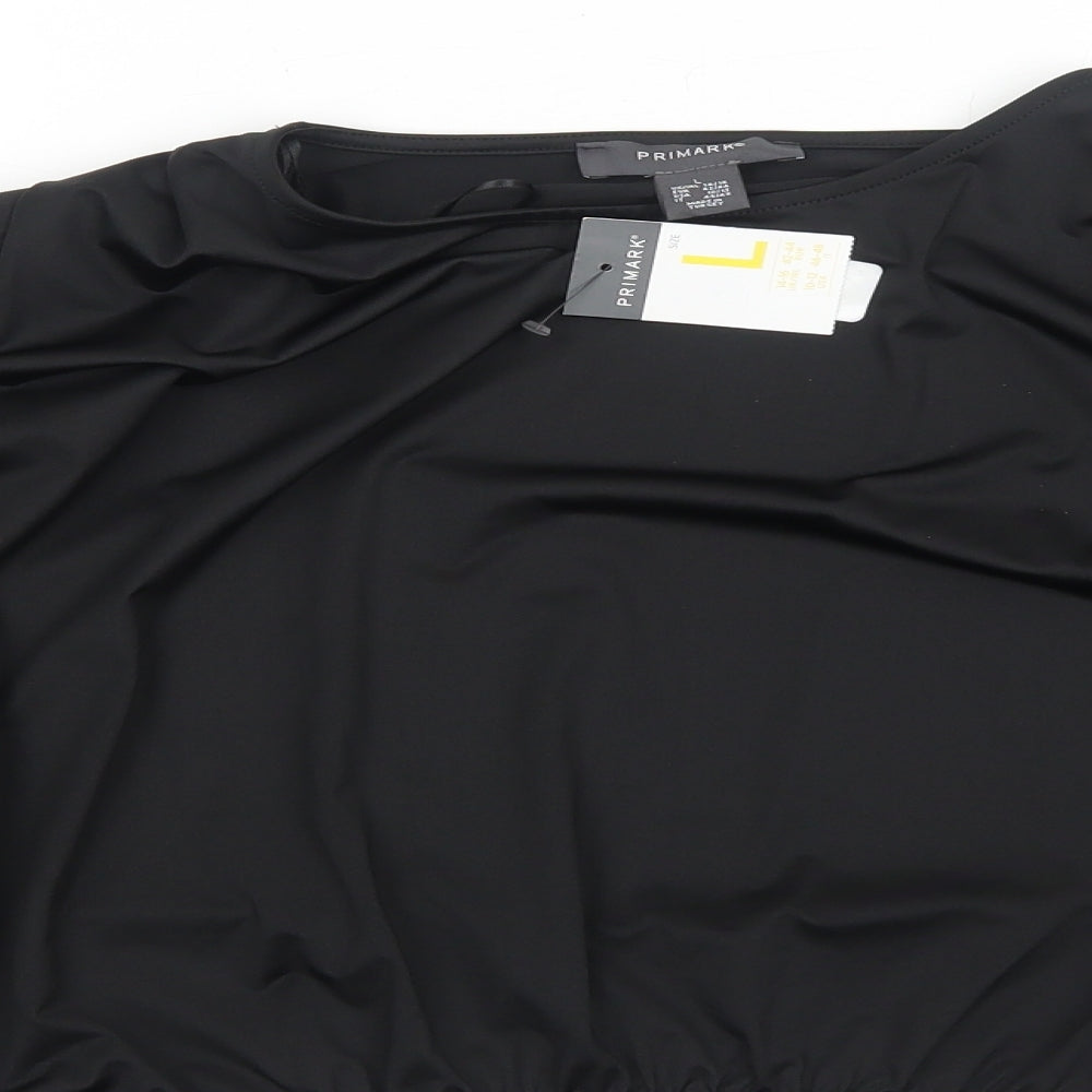 Primark Womens Black Polyester Cropped T-Shirt Size L Crew Neck