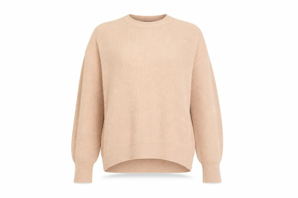Front view of Primark women’s pink round neck acrylic jumper, size S
