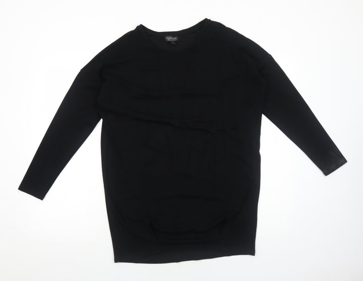Topshop Womens Black Viscose Basic T-Shirt Size 10 Round Neck