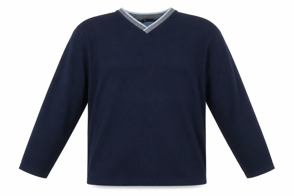 BHS Mens Blue V-Neck Polyester Pullover Jumper Size M Long Sleeve