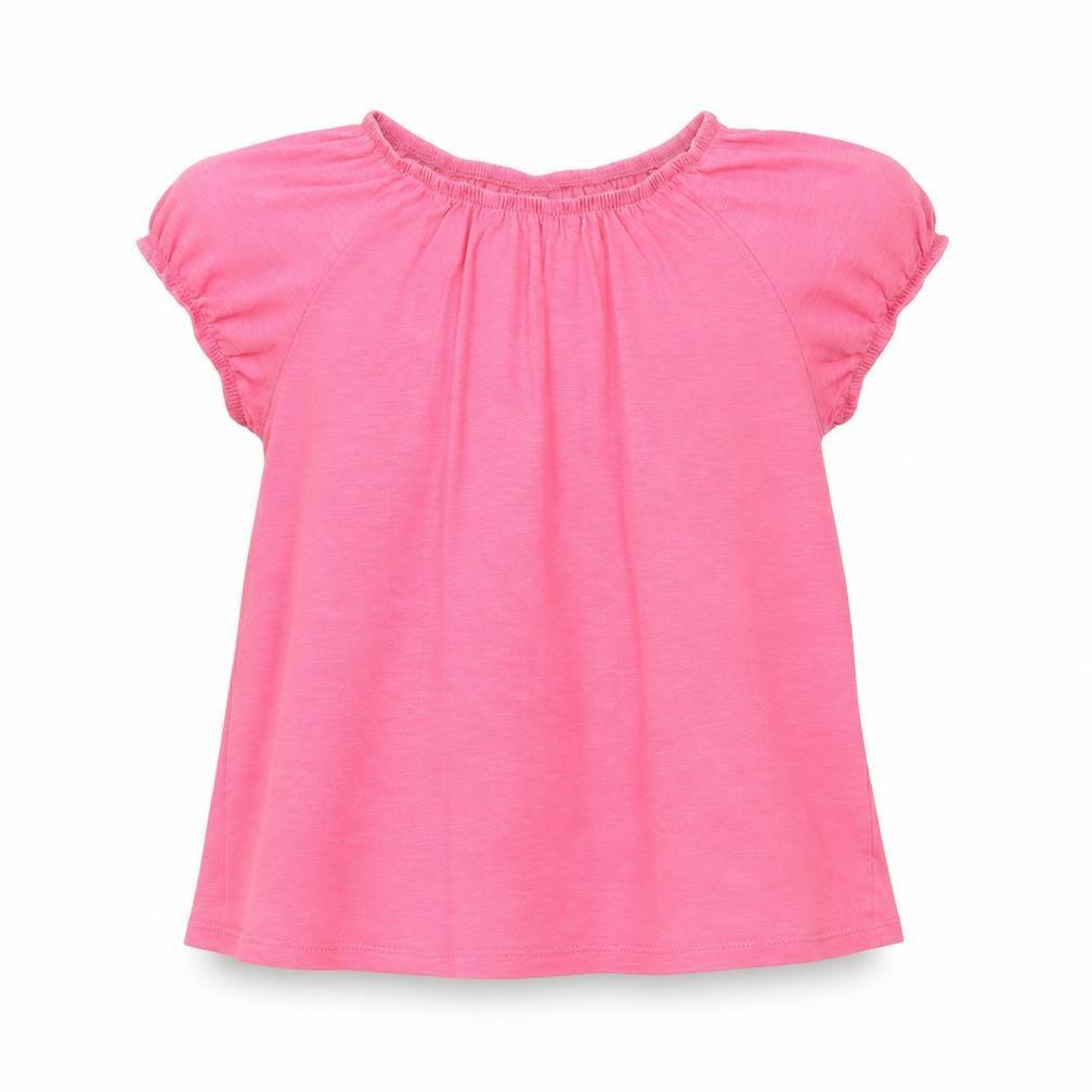 Front view of H&M girls’ pink cotton basic blouse, size 9-10, years round neck pullover