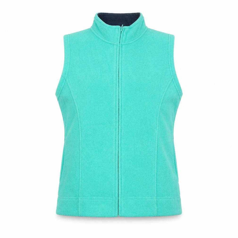 Front view of EWM women’s green gilet jacket, size M, zip