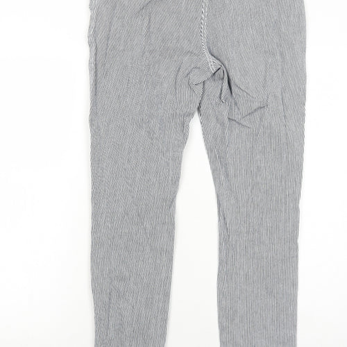 NEXT Womens Black Striped Cotton Capri Trousers Size 6 Regular Zip