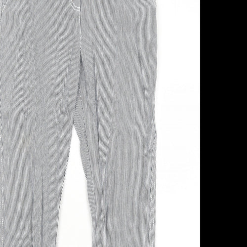 NEXT Womens Black Striped Cotton Capri Trousers Size 6 Regular Zip