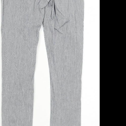 NEXT Womens Black Striped Cotton Capri Trousers Size 6 Regular Zip