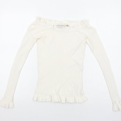 Miss Selfridge Womens Ivory Boat Neck Viscose Pullover Jumper Size 8 Pullover