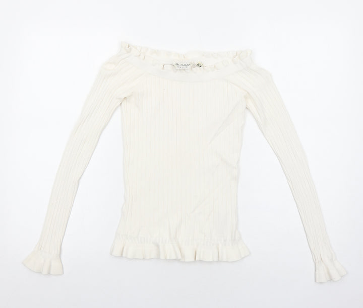 Miss Selfridge Womens Ivory Boat Neck Viscose Pullover Jumper Size 8 Pullover