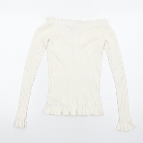 Miss Selfridge Womens Ivory Boat Neck Viscose Pullover Jumper Size 8 Pullover